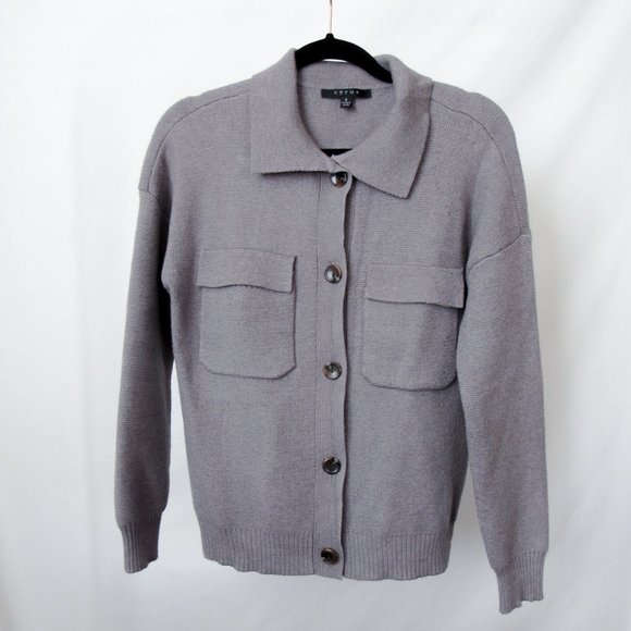 GRAY Boxy Cardigan Knit Sweater Casual Minimal Modern Utility SIZE-S - Picture 8 of 8